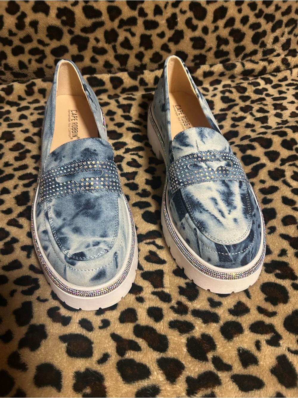 Cape Robbin Blue Tie-Dye Slip-On Loafers with Rhinestone Trim